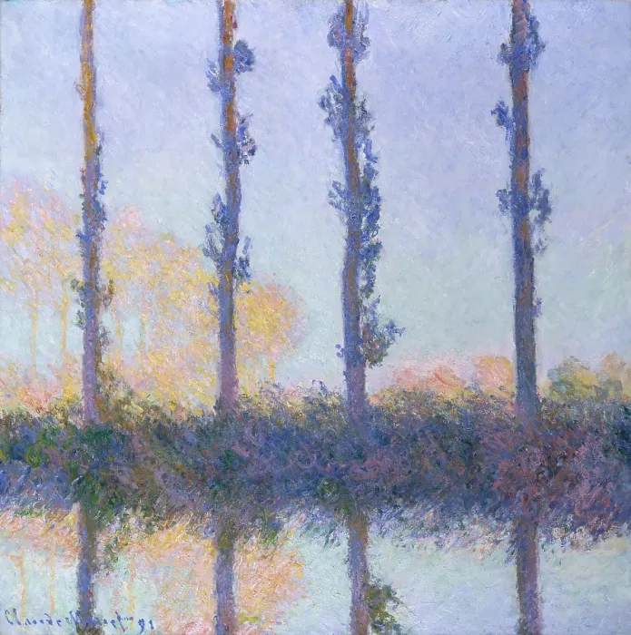 Framed Print : The Four Trees, by Claude Monet, 1891, French impressionist painting, oil on canvas. Monet painted this from a boat in the Epte River