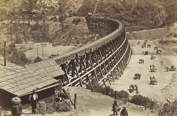 Framed Print : Trestle on Central Pacific Railroad in the Sierra Nevada Mountains in 1877