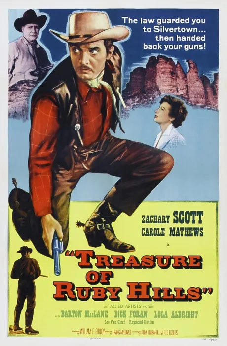 Framed Print : TRESURE OF RUBY HILLS, US poster art, from left: Barton MacLane, Zachary Scott, Carole Mathews, 1955