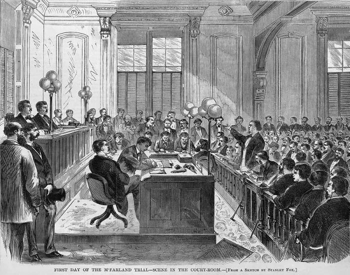 Framed Print : The trial of Daniel McFarland for the murder of Richardson, the suspected seducer of his wife, Abby Sage
