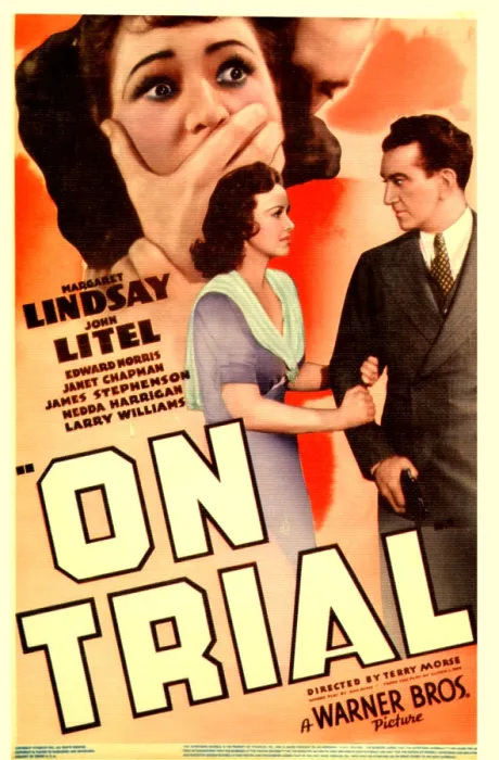 Framed Print : ON TRIAL, top: Margaret Lindsay, bottom from left: Margaret Lindsay, John Litel on midget window card, 1939