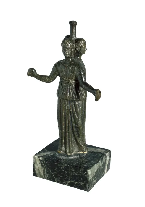 Framed Print : Triple form of Hecate around a column. Ancient Greek mythology goddess from Asia Minor and Thrace