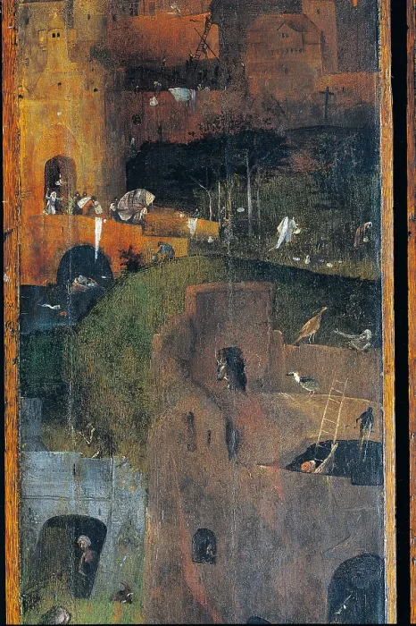 Framed Print : Triptych of the Crucified Martyr (Triptych of St Julia), by Joren Anthoniszoon Van Aeken known as Bosch Hieronymus, 1500 - 1504, 16th Century, oil on panel, cm 104 x 63 - Italy