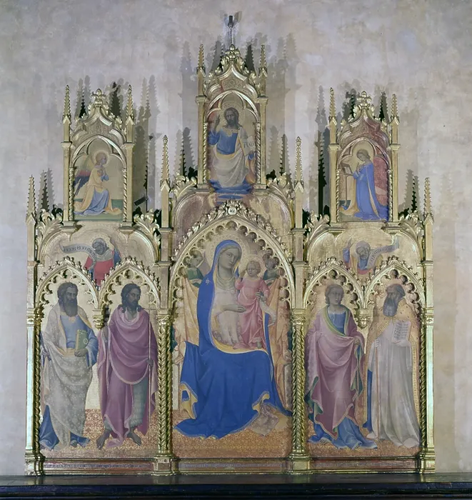 Framed Print : Triptych with the Madonna and Four Saints, Pietro di Giovanni also known as Lorenzo Monaco, 1410, 15th Century, tempera on board - Italy, Tuscany, Florence, Palazzo Alessandra