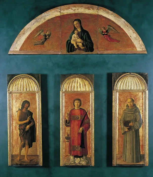 Framed Print : Triptych of St Lawrence, by co-workers and Gentile Bellini, Jacopo Bellini, Giovanni Bellini, 1460 - 1464, 15th Century, panel gold ground, - Italy, Veneto, Venice Framed Print : Triptych of St Lawrence, by co-workers and Gentile Bellini, Jacopo Bellini, Giovanni Bellini, 1460 - 1464, 15th Century, panel gold ground, - Italy, Veneto, Venice