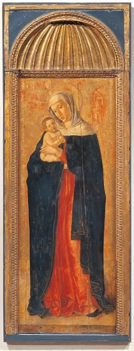 Framed Print : Triptych of the Virgin, by Giovanni Bellini, workshop of Jacopo Bellini, 1460 - 1464, 15th Century, panel, cm 60 x 166 - Italy, Veneto, Venice, Accademia Art Galleries. Detail