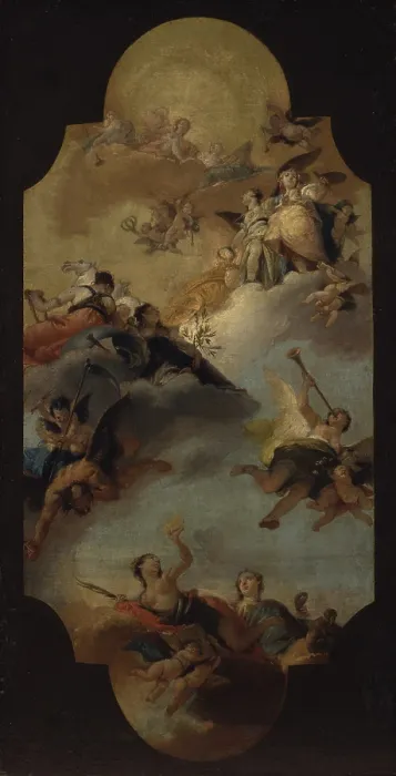 Framed Print : Triumph of Apollo on Time, by Francesco Zugno, 1759, 18th Century, oil on canvas - Italy, Lombardy, Milan, Castello Sforzesco, Civic Collection of Ancient Art. Whole artwork view Framed Print : Triumph of Apollo on Time, by Francesco Zugno, 1759, 18th Century, oil on canvas - Italy, Lombardy, Milan, Castello Sforzesco, Civic Collection of Ancient Art. Whole artwork view