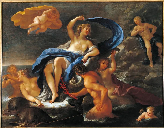 Framed Print : The Triumph of Galatea (or Venus), by Paolo De Matteis, 17th Century post -, oil on canvas, cm 177 x 228 - Italy, Lazio, Rome, Palazzo Koch, Banca dItalia Collection. All