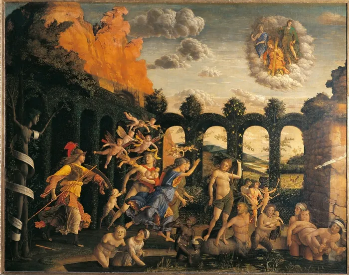Framed Print : Triumph of Virtue, by Andrea Mantegna, 1502 about, 16th Century, tempera on canvas, cm 160 x 192 - France, Ile de France, Paris, Muse du Louvre. All