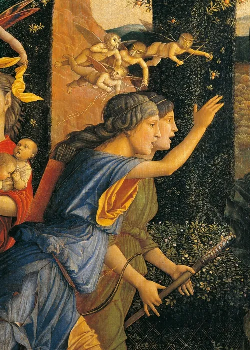 Framed Print : Triumph of Virtue, by Andrea Mantegna, 1502 about, 16th Century, tempera on canvas, cm 160 x 192 - France, Ile de France, Paris, Muse du Louvre. Detail Framed Print : Triumph of Virtue, by Andrea Mantegna, 1502 about, 16th Century, tempera on canvas, cm 160 x 192 - France, Ile de France, Paris, Muse du Louvre. Detail