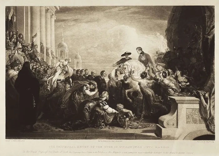 Framed Print : The triumphal entry of the Duke of Wellington into Madrid in 1812. Engraving based on the painting by W.Hilton from 1825. Engraving. SPAIN. Madrid. Municipal Museum