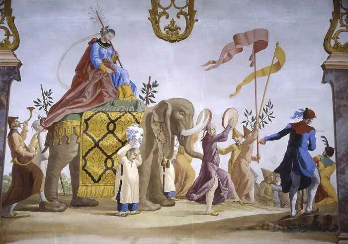 Framed Print : Triumphal Procession (Corteo trionfale), by Andrea Urbani, 1773, 18th Century, fresco - Italy, Veneto, Padua, Noventa Padovana, Villa Grimani Vendramin Calergi