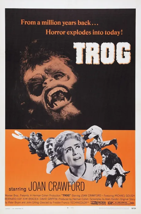 Framed Print : TROG, Us poster art, from top: Joe Cornelius, Joan Crawford, 1970