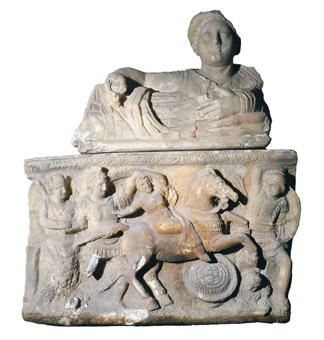 Framed Print : Troilus Death. 3rd BC. Alabaster. Etruscan art. Relief. ITALY. Volterra. Etruscan Museum Guarnacci. AISA / Everett Collection**US SALES ONLY**