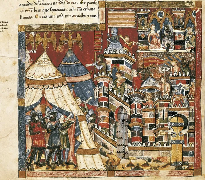 Framed Print : Trojan War. Greek camp and city of Troy. Fol. 40v of the Codex Benito Santa Mora (15th c.). Gothic art. Miniature Painting. SPAIN. San Lorenzo de El Escorial Framed Print : Trojan War. Greek camp and city of Troy. Fol. 40v of the Codex Benito Santa Mora (15th c.). Gothic art. Miniature Painting. SPAIN. San Lorenzo de El Escorial
