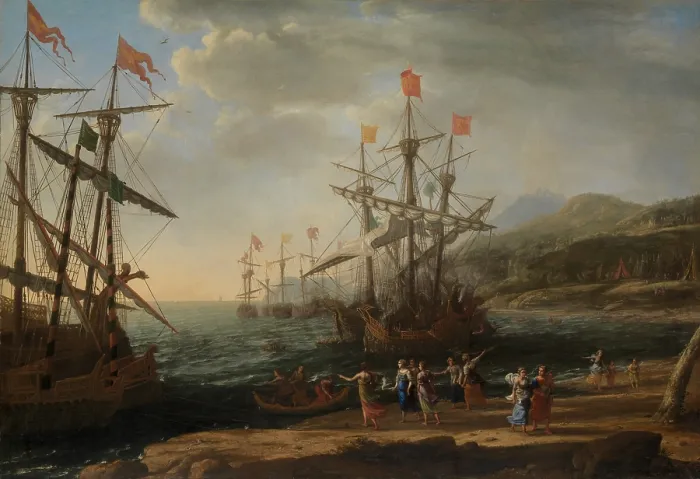 Framed Print : TROJAN WOMEN SETTING FIRE TO THEIR FLEET, by Claude Lorrain, 1643, French painting, oil on canvas Framed Print : TROJAN WOMEN SETTING FIRE TO THEIR FLEET, by Claude Lorrain, 1643, French painting, oil on canvas