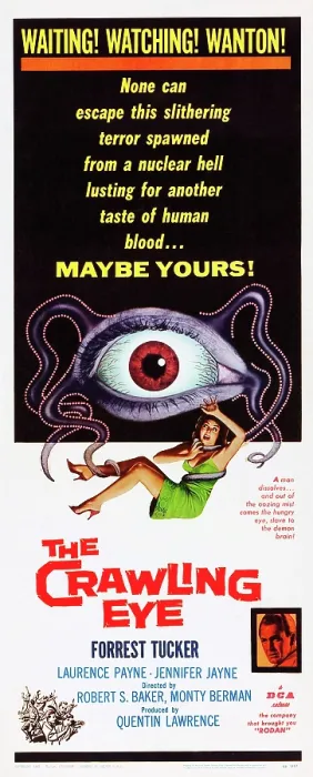 Framed Print : THE TROLLENBERG TERROR, (aka THE CRAWLING EYE), bottom right: Forrest Tucker on insert poster, 1958