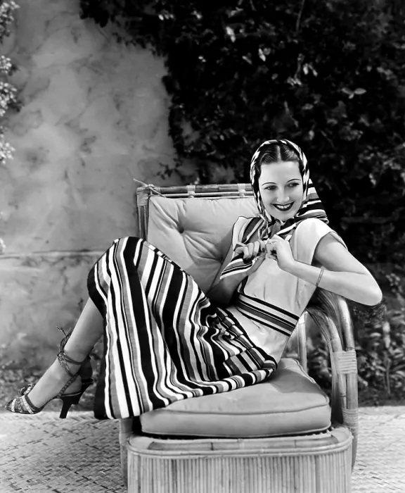 Framed Print : TROPIC HOLIDAY, Dorothy Lamour, in a striped linen dress of white, black and red by Edith Head, 1938