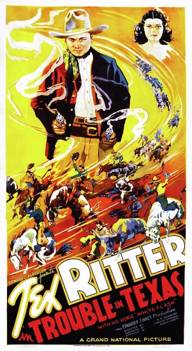 Framed Print : TROUBLE IN TEXAS, US poster, from left: Tex Ritter, Rita Hayworth, 1937 Framed Print : TROUBLE IN TEXAS, US poster, from left: Tex Ritter, Rita Hayworth, 1937