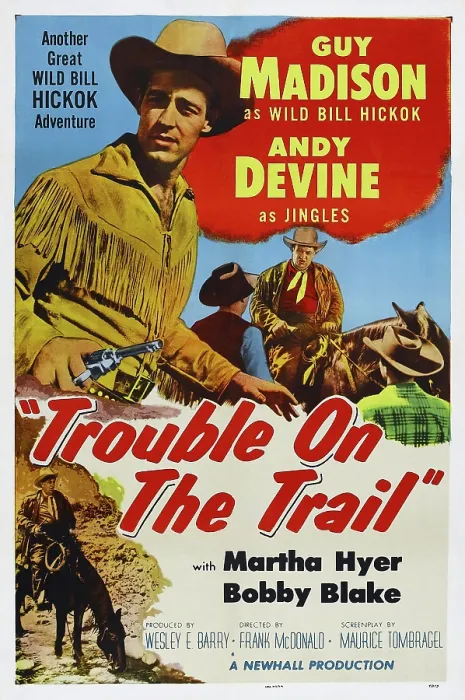 Framed Print : TROUBLE ON THE TRAIL, l-r: Guy Madison, Andy Devine on poster art, 1954