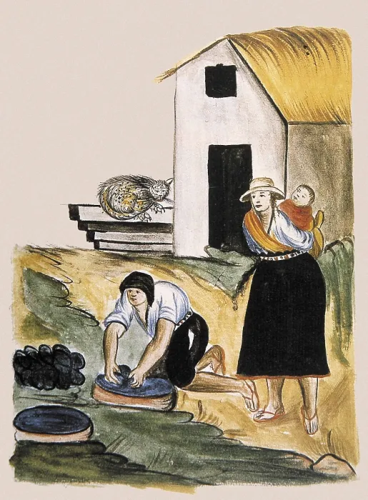 Framed Print : Trujillo del Per (end 18th c.): drawings and watercolours made by order of the bishop D. Baltasar Jaime Martnez Compan. Indians dying wool. Engraving. SPAIN. Madrid