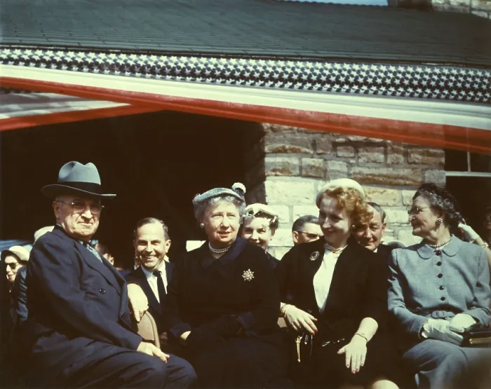Framed Print : Truman Presidential Library Ground Breaking, May 8, 1955. L-R: Former President Harry Truman, Bess Truman, and Margaret Truman. (BSLOC_2015_2_240)