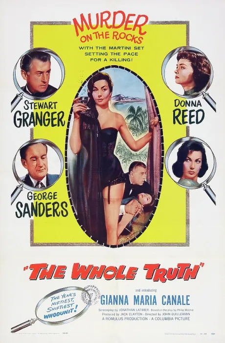 Framed Print : THE WHOLE TRUTH, US poster, Gianna Maria Canale (center), left from top: Stewart Granger, George Sanders, right from top: Donna Reed, Gianna Maria Canale, 1958