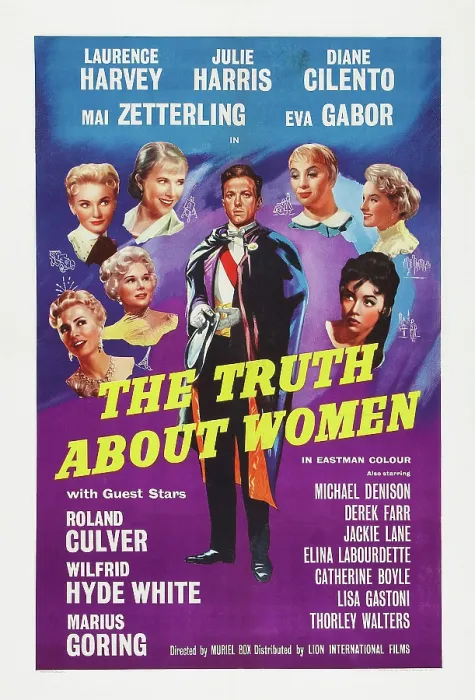 Framed Print : THE TRUTH ABOUT WOMEN, British poster, Laurence Harvey (center) heads top from left: Diane Cilento, Julie Harris, Elina Labourdette, Mai Zetterling