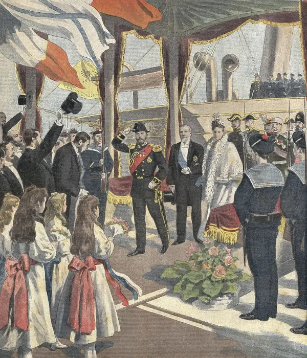 Framed Print : Tsar Nicholas II of Russia in visit to Franceis received in Dunkerque. 'Le Petit Journal'. On September 291901. Engraving Framed Print : Tsar Nicholas II of Russia in visit to Franceis received in Dunkerque. 'Le Petit Journal'. On September 291901. Engraving