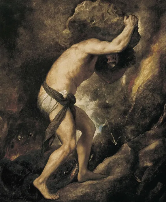Framed Print : TTITIA, Tiziano Vecello, also called (1490-1576). Sisyphus. 1548 - 1549. Renaissance art. Cinquecento. Oil on canvas. SPAIN. Madrid. Prado Museum