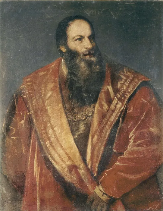 Framed Print : TTITIA, Tiziano Vecello, also called (1490-1576). Portrait of Pietro Aretino. ca. 1545. Renaissance art. Cinquecento. Venetian school. Oil on canvas. ITALY. Florence