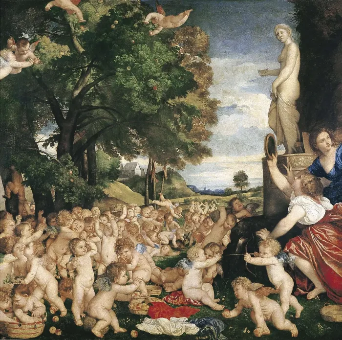 Framed Print : TTITIA, Tiziano Vecello, also called (1490-1576). Garden of Loves, or Worship of Venus. 1518 - 1519. Renaissance art. Cinquecento. Oil on canvas. SPAIN. Madrid. Prado Museum Framed Print : TTITIA, Tiziano Vecello, also called (1490-1576). Garden of Loves, or Worship of Venus. 1518 - 1519. Renaissance art. Cinquecento. Oil on canvas. SPAIN. Madrid. Prado Museum