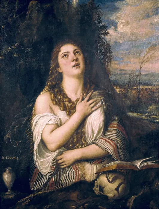 Framed Print : TTITIA, Tiziano Vecello, also called (1490-1576). Penitent Magdalene. ca. 1530 - ca. 1567. Renaissance art. Cinquecento. Venetian school. Oil on canvas. ITALY. Naples