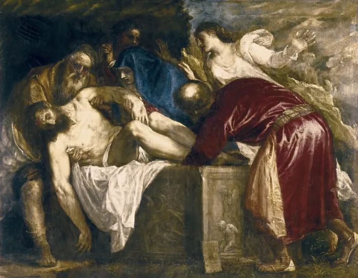 Framed Print : TTITIA, Tiziano Vecello, also called (1490-1576). The Entombment of Christ. 1559. Renaissance art. Cinquecento. Oil on canvas. SPAIN. Madrid. Prado Museum