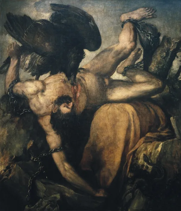 Framed Print : TTITIA, Tiziano Vecello, also called (1490-1576). Tityus. 1548 - 1549. Renaissance art. Cinquecento. Oil on canvas. SPAIN. Madrid. Prado Museum