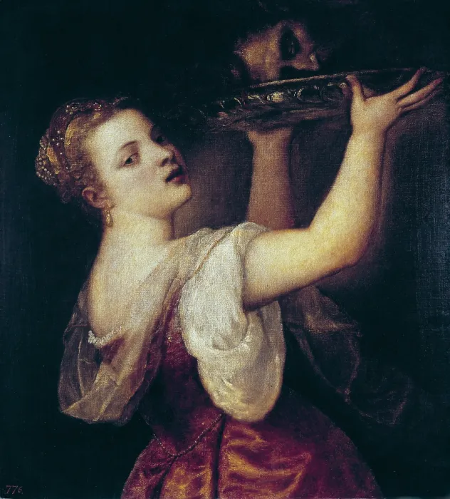 Framed Print : TTITIA, Tiziano Vecello, also called (1490-1576). Salome Carrying the Head of St. 1550. This is the portrait of Lavinia, the painter's daughter. Renaissance art. Cinquecento