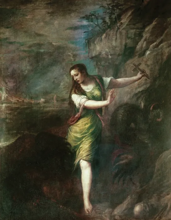 Framed Print : TTITIA, Tiziano Vecello, also called (1490-1576). Saint Margaret. 1562. Renaissance art. Cinquecento. Oil on canvas. SPAIN. Madrid. Prado Museum