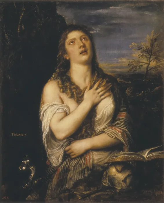 Framed Print : TTITIA, Tiziano Vecello, also called (1490-1576). Saint Mary Magdalen. 1565. Renaissance art. Cinquecento. Venetian school. Oil on canvas. RUSSIA. Saint Petersburg