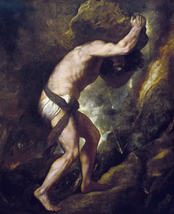Framed Print : TTITIA, Tiziano Vecello, also called (1490-1576). Sisyphus. 1548 - 1549. Renaissance art. Cinquecento. Oil on canvas. SPAIN. Madrid. Prado Museum
