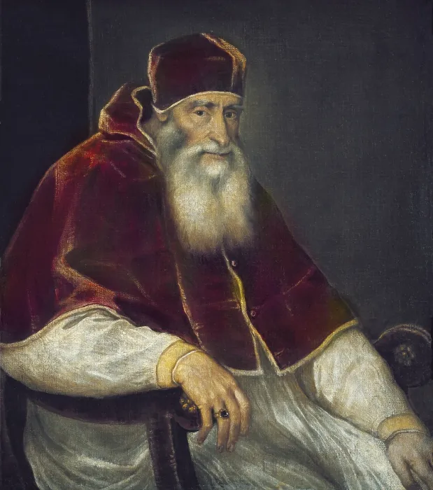 Framed Print : TTITIA, Tiziano Vecello, also called (1490-1576). Portrait of Pope Paul III. 1545-1546. Renaissance art. Cinquecento. Oil on canvas. ITALY. Naples. National Museum of Capodimonte