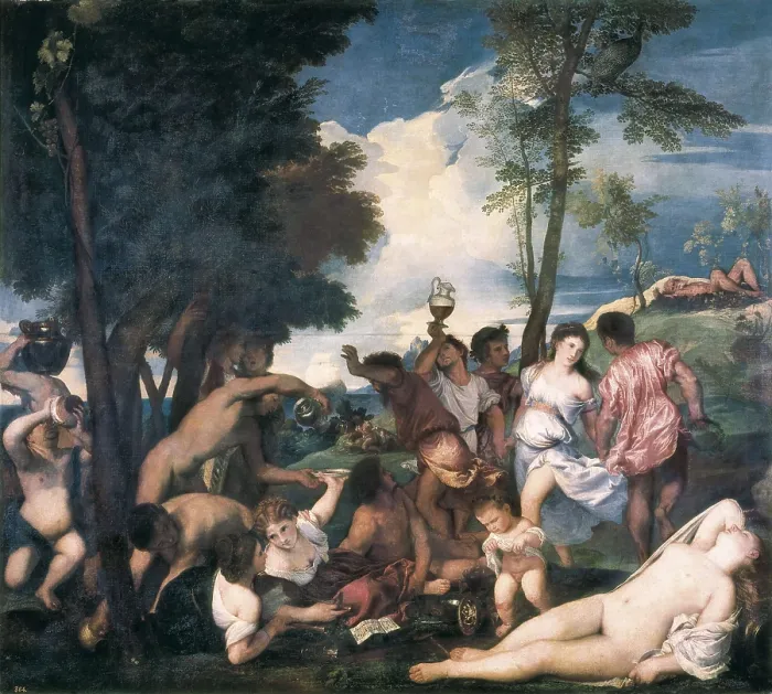 Framed Print : TTITIA, Tiziano Vecello, also called (1490-1576). Bacchanal. 1525. Renaissance art. Cinquecento. Oil on canvas. SPAIN. Madrid. Prado Museum
