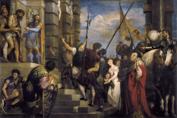 Framed Print : TTITIA, Tiziano Vecello, also called (1490-1576). Ecce homo. 1543. Renaissance art. Cinquecento. Venetian school. Oil on canvas. AUSTRIA. Vienna