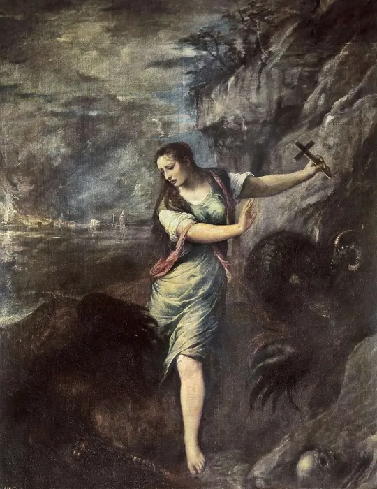 Framed Print : TTITIA, Tiziano Vecello, also called (1490-1576). Saint Margaret. 1562. Renaissance art. Cinquecento. Oil on canvas. SPAIN. Madrid. Prado Museum