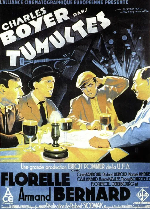 Framed Print : TUMULTES, from left on French poster art: Lucien Callamand, Armand Bernard, Charles Boyer, Marcel Vallee, 1932