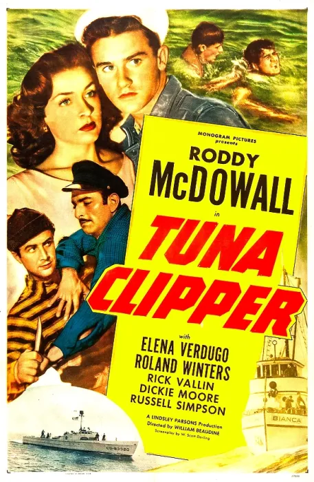 Framed Print : TUNA CLIPPER, US poster, top from left: Elena Verdugo, Roddy McDowall, middle from left: Rick Vallin, Peter Mamakos, 1949