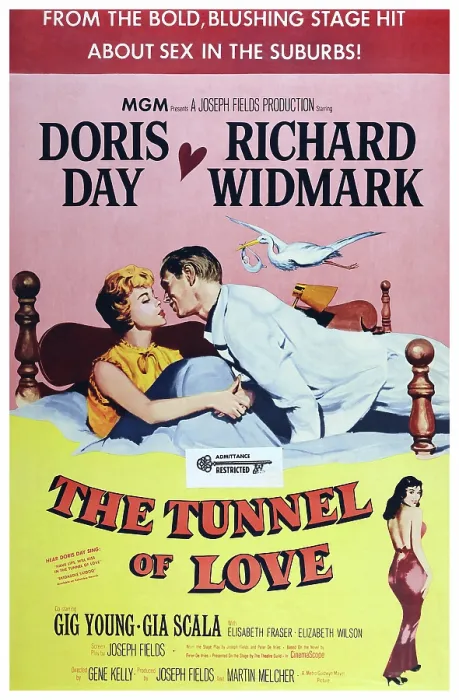 Framed Print : THE TUNNEL OF LOVE, US poster art, from top left: Doris Day, Richard Widmark, Gia Scala, 1958