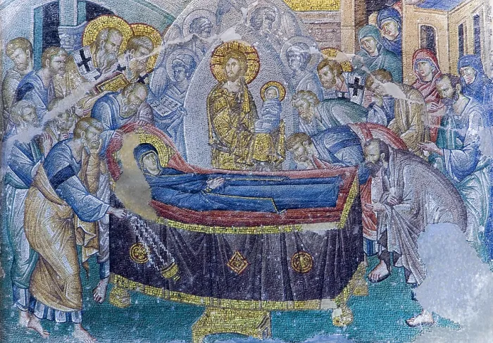 Framed Print : TURKEY. Istanbul. Kahriye Camii (Chora Church). Mosaic depicting the Dormition of Virgin Mary. Naos. Early Byzantine art Framed Print : TURKEY. Istanbul. Kahriye Camii (Chora Church). Mosaic depicting the Dormition of Virgin Mary. Naos. Early Byzantine art