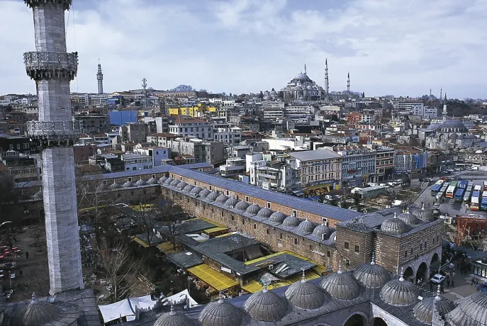 Framed Print : TURKEY. THRACE. ISTANBUL. Istanbul. View of the city from the minaret of the New Mosque. In the foreground, The Egyptian Bazaar or Spice Market