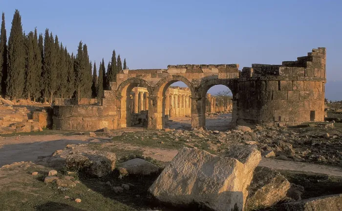 Framed Print : TURKEY. WEST ANATOLIA. DENIZLI. Hierapolis. Monumental gate of the proconsul Julius Frontinus (1st c. AD). Roman art. Early Empire. AISA / Everett Collection**US SALES ONLY**