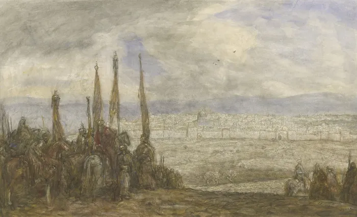 Framed Print : Turkish Army at Jerusalem, by Marius Bauer, c. 1890-1920, Dutch watercolor painting (BSLOC_2016_2_188)